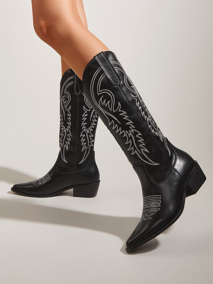 Embroidery Decor Chunky Boots | SHEIN