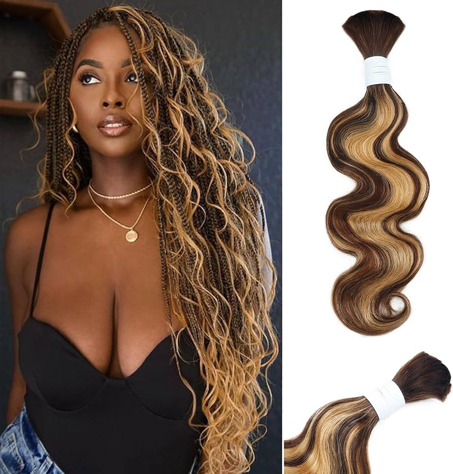 Body Wave Curly 4/27 Human Braiding Hair 100g One Bundle/Pack Bulk Human Hair for Braiding No Wef... | Amazon (US)