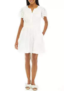 Crown & Ivy™ Women's Short Sleeve Eyelet Mini Dress | Belk