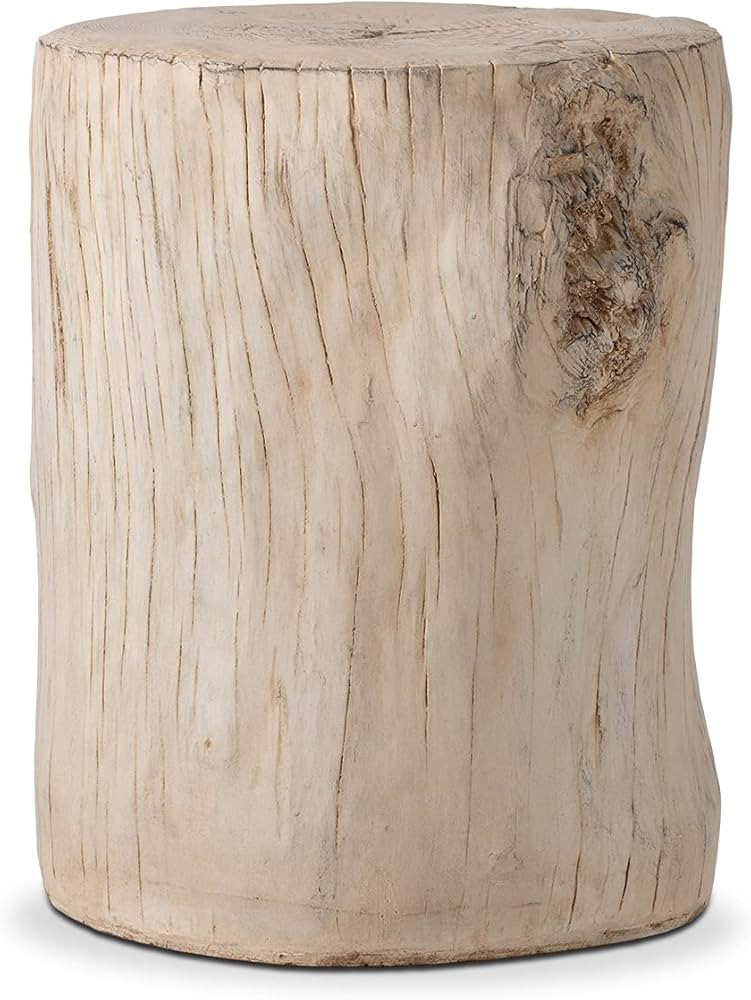 COSIEST Outdoor Antique Beige Side Table Faux Wood, Hand-Painted Wood Stump Stool, Ottomans, Plan... | Amazon (US)