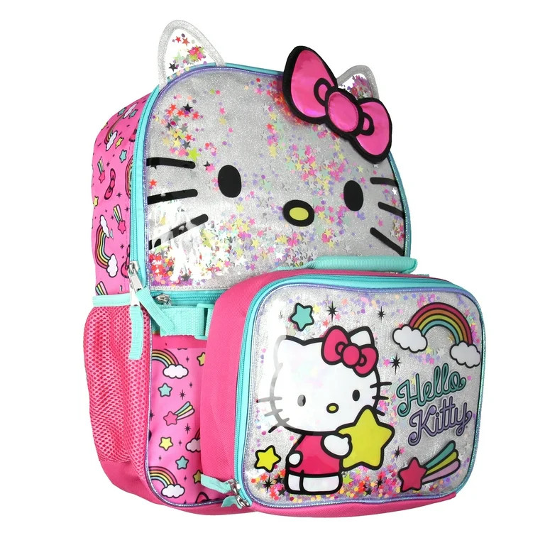 Hello Kitty Glitter 2 Piece School Travel Backpack Set For Girls With Detachable Insulated Lunch ... | Walmart (US)