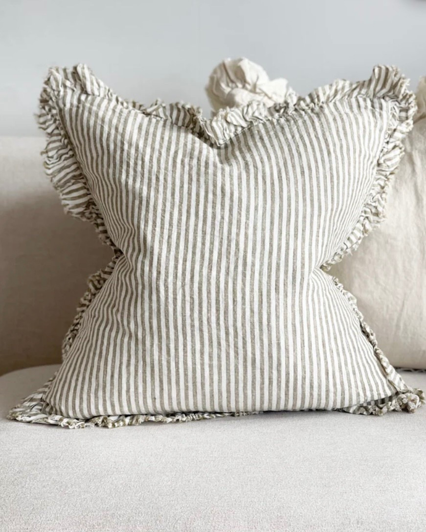 Love this striped ruffle edge linen pillow!

It comes as a pillow cover only or with a down insert, and in 2 size options.

The price is so good! 

Would be so cute on a bed, on a sofa or in a chair. 

#throwpillow #linenpillow #bedroom #livingroom #sofapillow 

#LTKHome #LTKStyleTip #LTKFindsUnder50