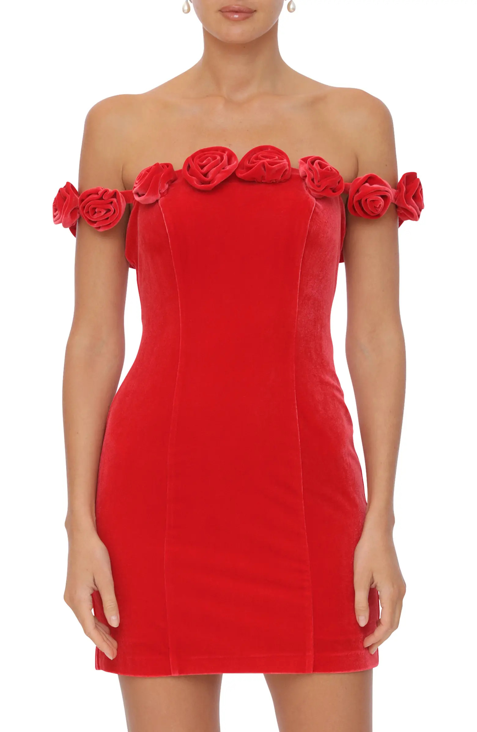 Rosette Off the Shoulder Velvet Minidress | Nordstrom Rack