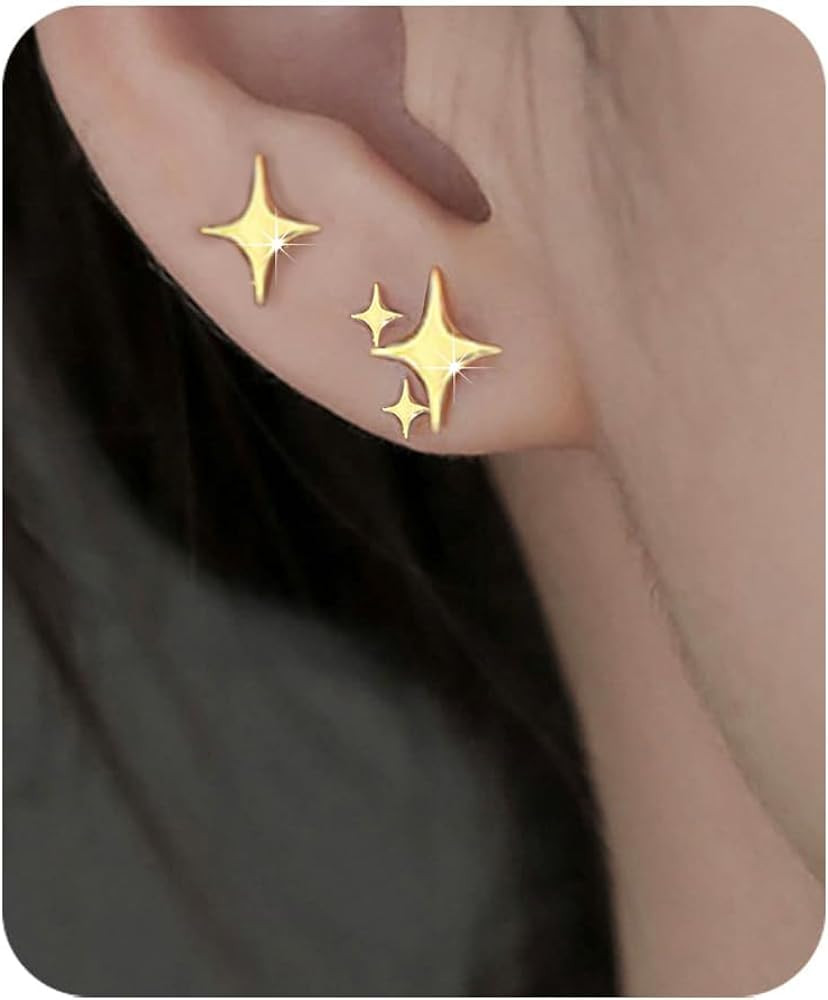 PANSHI Sterling Silver Post Earrings Star Stud Earrings for Women Teen Trendy Hypoallergenic Smal... | Amazon (US)