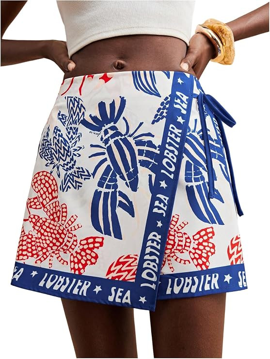 SweatyRocks Women's Boho Mini Skirts Floral Shorts Tie Side Wrap Elastic Waist Summer Skorts Beac... | Amazon (US)
