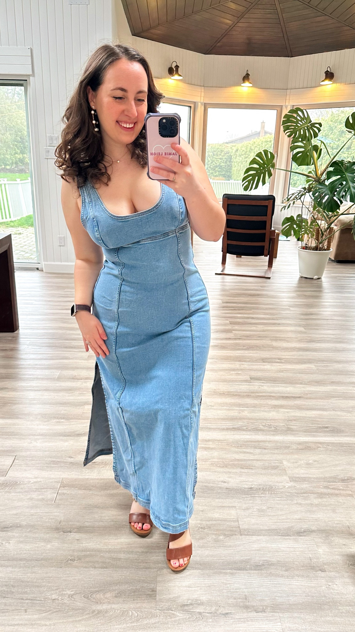 chinese dress ladies Scoop Neck Metal Eyelet Trim Denim Midi Dress – Copper & Lace Western  Boutique main image 1