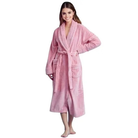 Women Plush Shawl Collar Robe Fleece Bathrobe Pink - 2XL & One Size | Walmart (US)