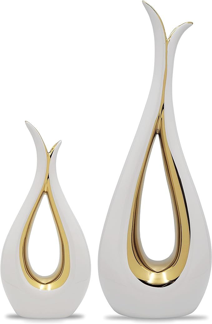 MNAS Products - White Ceramic Decorative Vases, Set of 2, Nordic, Modern, Minimalist Design, for ... | Amazon (US)