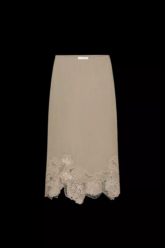 EMBROIDERED MIDI LINGERIE SKIRT | Zara UK