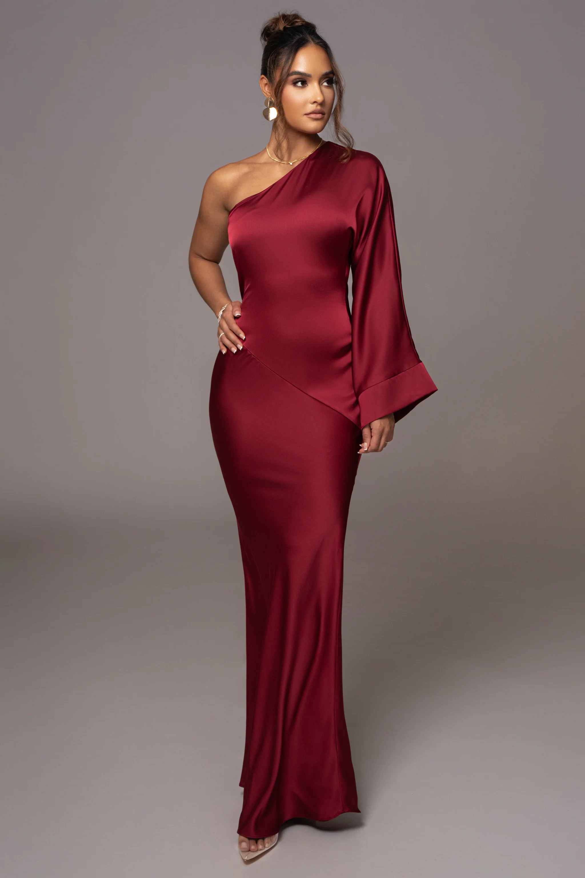 Red Femme Drape Maxi Dress | JLUXLABEL