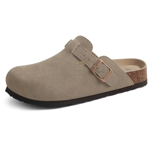 ODOLY Genuine Suede Clogs for Women Men Soft Cork Footbed Leather Mules Comfort Potato Shoes with Arch Support, Dark Grey 40 | Amazon (US)
