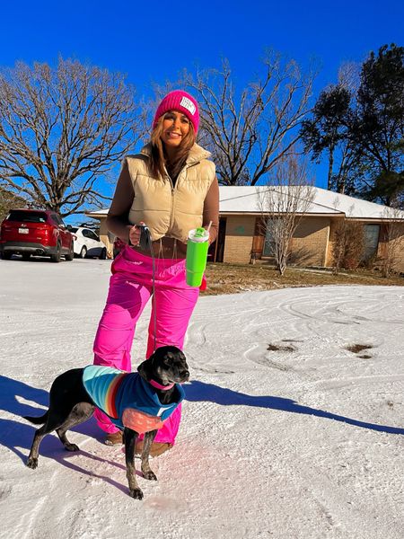 Staying warm & Cozy❄️Fun fact: Dogs need winter clothes. Like for real…she loves her sweaters.💕 I Size up 1 size to XL for Oreo, because she has a longer body. We 🫶🏻Twinning pink outerwear
Tbh so glad I ordered all this! Snow Day 2024 with my loves! 
20 % off code KATIE20 on my Los Angeles beanie, Sheila black flared leggings, and It Girl cargo pants. 

#winter #cargopants #cropdownvest #ltkfamily #dogmom #outerwear #shesapostie 

#LTKfitness #LTKfindsunder50 #LTKstyletip