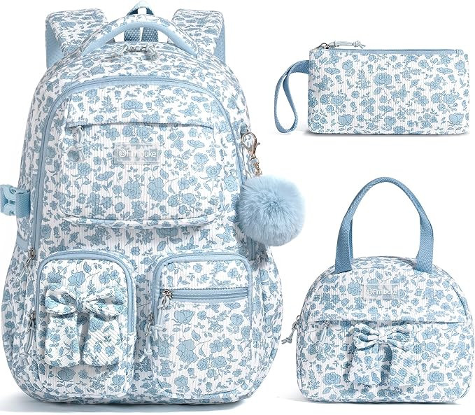 Fimibuke 3PCS Corduroy Backpack for School Girls with Lunch Box Pencil Case | Lightweight Teen Gi... | Amazon (US)