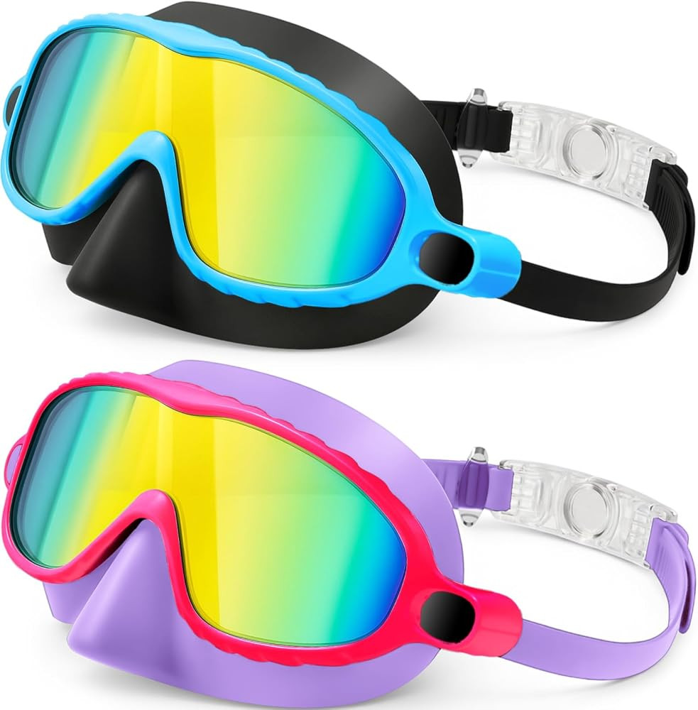 Kids Swim Goggles with Nose Cover, 2 Pack Wide View Diving Mask Anti-Fog UV No Leak Swimming Gogg... | Amazon (US)
