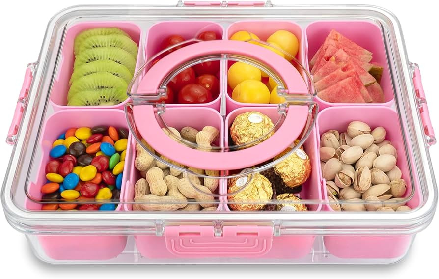 Divided Serving Tray with Lid and Handle, 8 Compartments Snack Box, Portable Platter for Candy Fr... | Amazon (US)