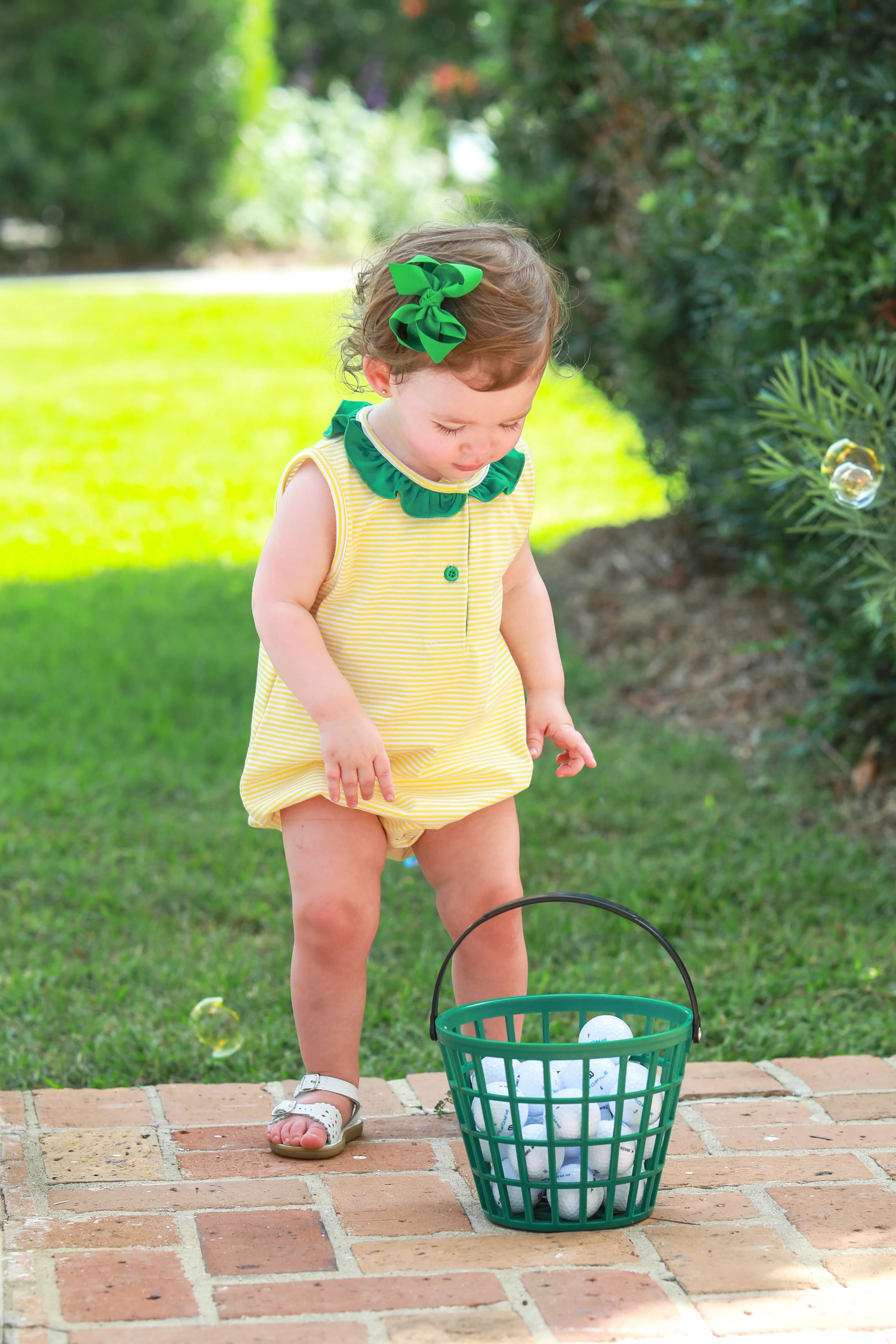 Trotter Street Kids Nora Bubble - Yellow Stripe/Green | Persnickety