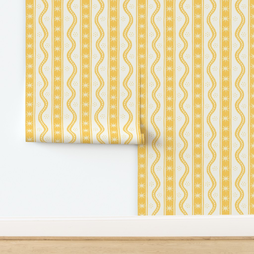 small Marigold on Cream Charlie Stripe Wallpaper | Spoonflower | Spoonflower