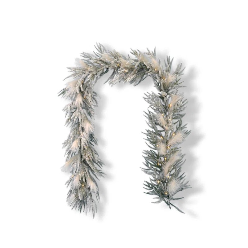 9' Lightly Flocked Garland with 50 Warm Lights | Wayfair North America