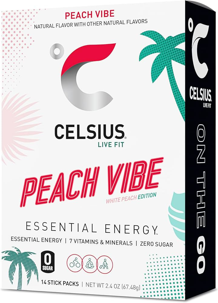 CELSIUS® On-the-Go Powder Sticks Peach Vibe, Essential Energy 2.6 Oz (14 Sticks per Pack) | Amazon (US)