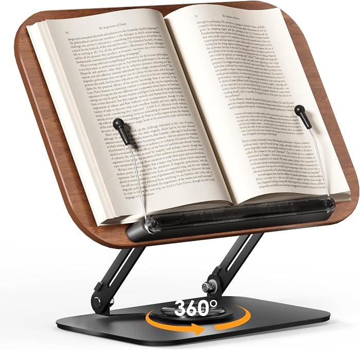 Book Stand for Reading, Adjustable Book Holder with 360° Rotating Bases, Foldable Designs, and E... | Amazon (US)