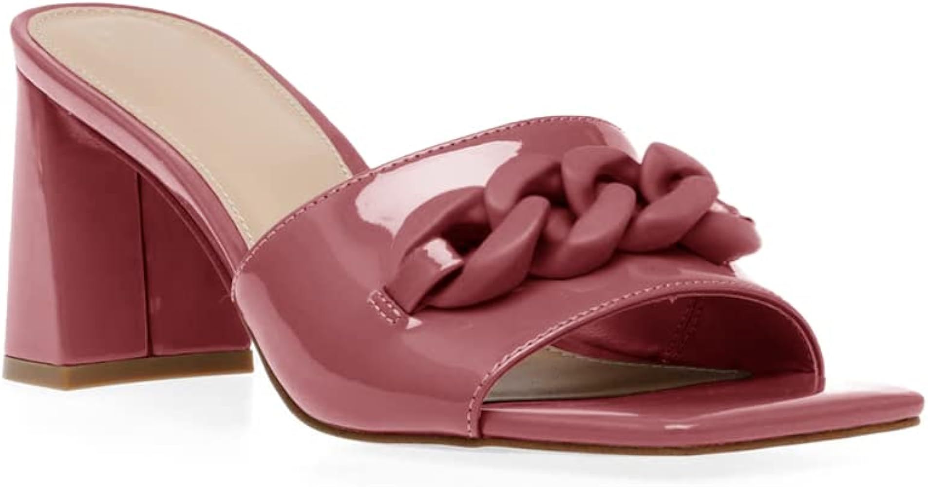 Womens Chunky Heel Sandals Open Square Toe Mule Heeled Sandal Slip On High Heels Dress Shoes | Amazon (US)