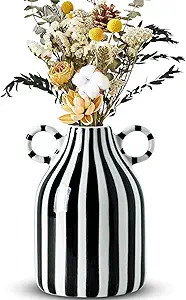 Black and White Ceramic Vase, Mid Century Modern Striped Small Vases for Flower&Pampas Grass Cent... | Amazon (US)