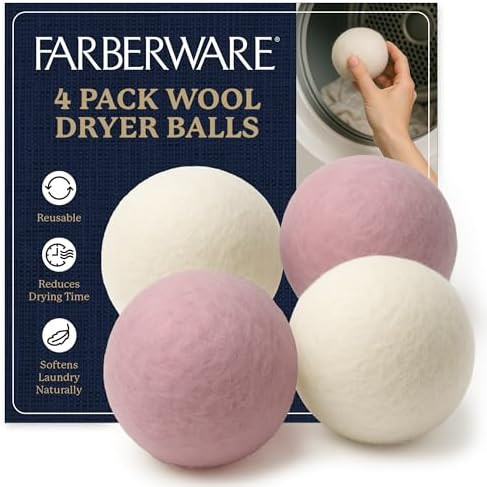 Farberware Wool Dryer Balls 4 Pack – Reusable 100% Wool Balls for Dryer – Natural Fabric Soft... | Amazon (US)