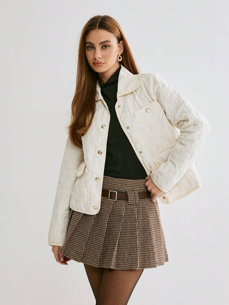 Enchnt Abrigo Acolchado De Un Solo Pecho Con Detalle De Solapa De Unicolor Informal Para Mujer | SHEIN