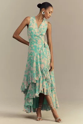 Hutch Trinity Ruffled Chiffon Wrap Maxi Dress | Anthropologie (US)
