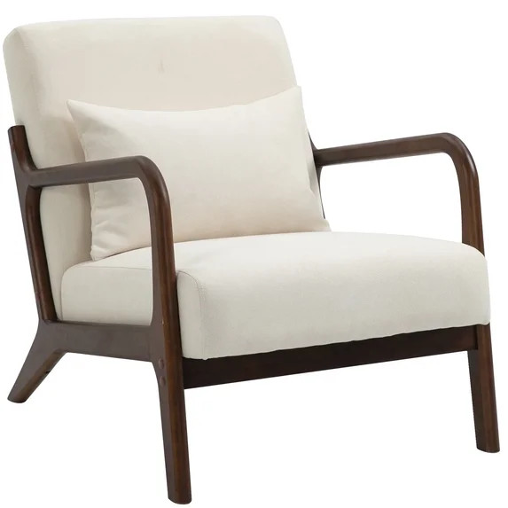 PAPROOS Mid-Century Modern Accent Chair, Velvet Fabric Arm Chair with Wood Frame and Pillow, Upho... | Walmart (US)