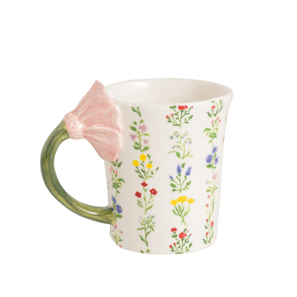 Patterned Pink Flower Handle Mug | Mud Pie