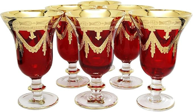 Interglass Italy Set of 6 Crystal Glasses, 24K Gold-Plated (Wine Goblets, Red) | Amazon (US)