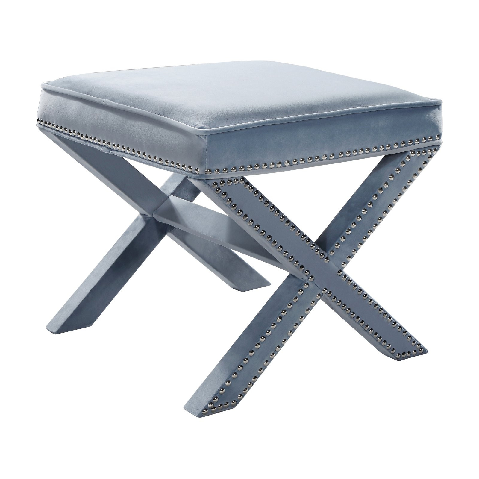 Meridian Furniture Nixon Contemporary Velvet Ottoman/Bench in Sky Blue | Walmart (US)