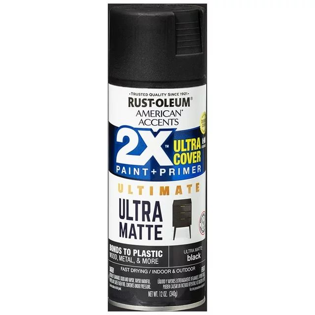 Black, Rust-Oleum American Accents 2X Ultra Cover Ultra Matte Spray Paint, 12 oz | Walmart (US)