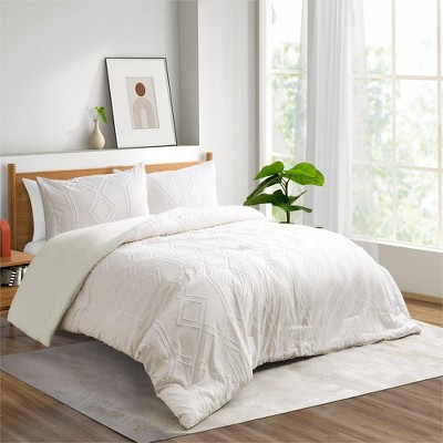 Peace Nest 3 Piece Tufted Embroidery Comforter Set Soft Clipped Microfiber Year-Round Warmth Geometric Design, Ivory, Twin | Target