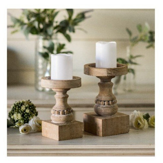 Wood Beaded Pillar Holder Large | The Nested Fig