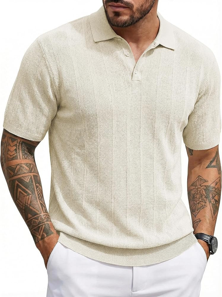 JMIERR Mens Polo Shirt Knit Textured Short Sleeve T Shirt Casual Golf Shirts Summer Vacation Beac... | Amazon (US)