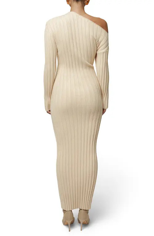 JLUXLABEL Auttoman Long Sleeve One-Shoulder Rib Maxi Dress in Ivory at Nordstrom, Size X-Small | Nordstrom