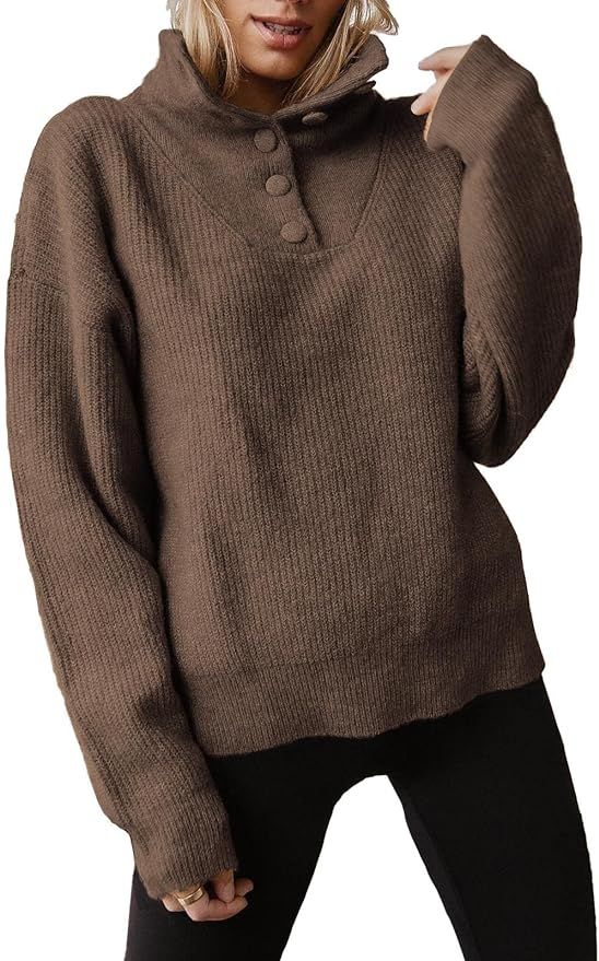 DEEP SELF Women's Half Zip Collared Sweaters Drop Shoulder Long Sleeves Collar Quarter 1/4 Zipper... | Amazon (US)