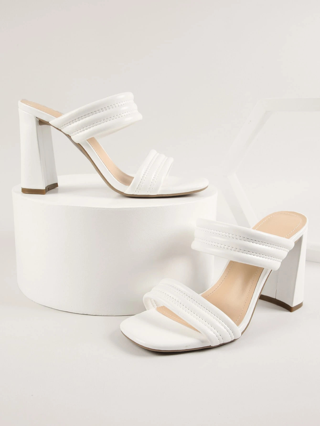 Vegan Leather Puffy Vamp Square Toe Block Heels | SHEIN