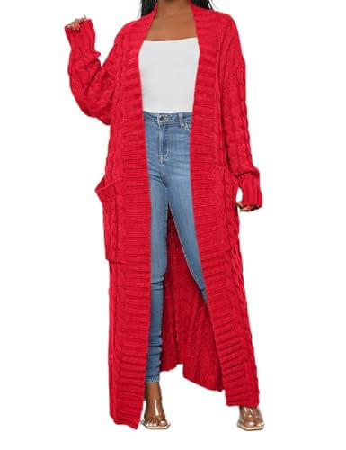 A ADILACA Red Cardigan Sweaters for Women, Stylish Cable Knit Dual Pocket Cardigan Women, Chunky Sweater Womens Cardigans, Womens Sweaters Cardigans (Red, M) | Amazon (US)