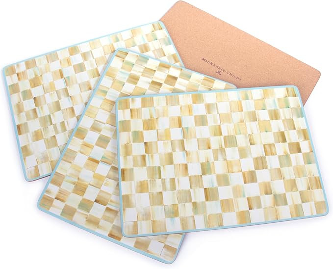 MACKENZIE-CHILDS Cork-Back Placemats, Hard-Finish Washable Table Mats, Set of 4, Yellow-and-Cream... | Amazon (US)