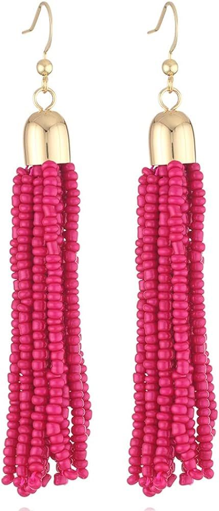 Samiyack Native Beaded Tassel Earrings - Bohemian Handmade Seed Bead Fringe Drop Earrings, Boho B... | Amazon (US)