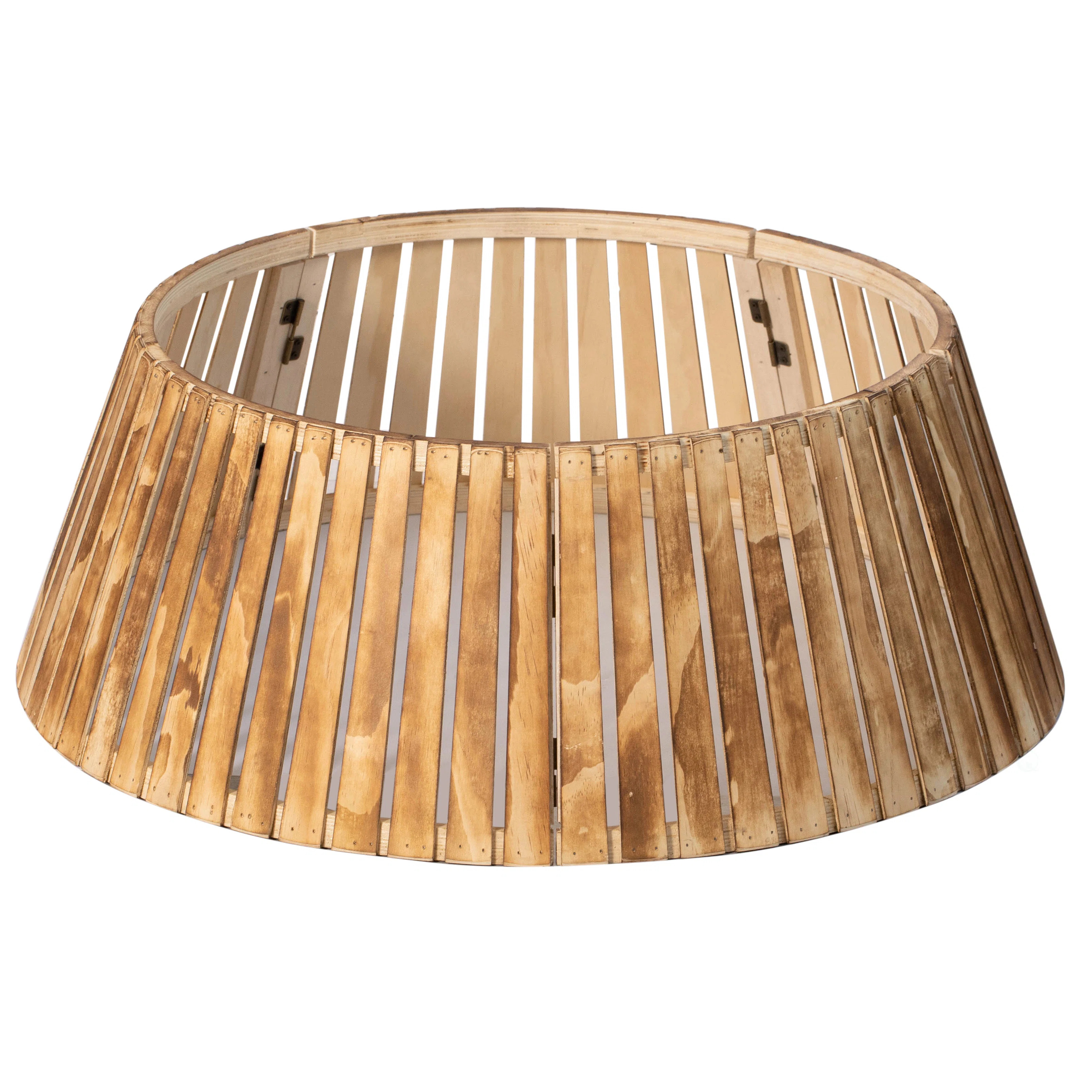 Gardenised Natural Wood Christmas Tree Collar Box with Slatted Panel Design Foldable Tapered Base... | Wayfair North America