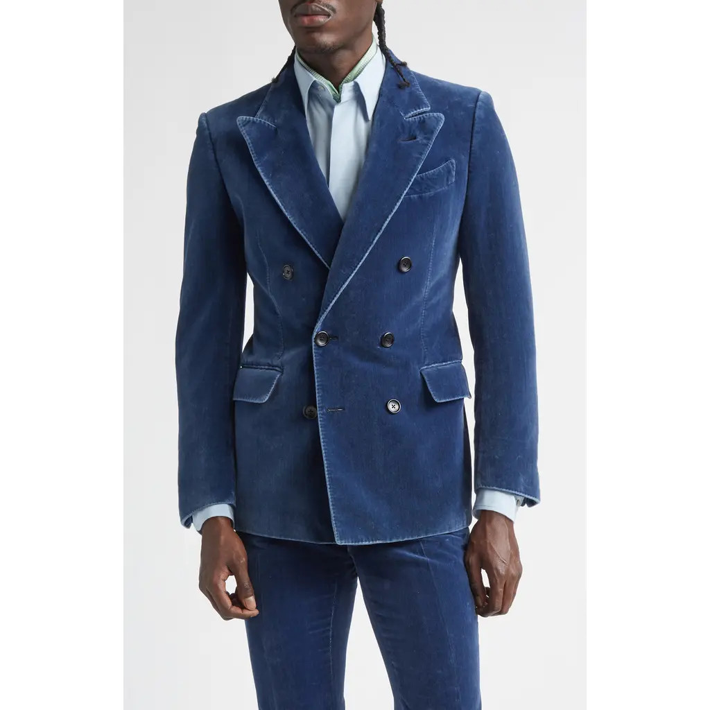 TOM FORD Double Breasted Velveteen Jacket in Indigo at Nordstrom, Size 42 Us | Nordstrom