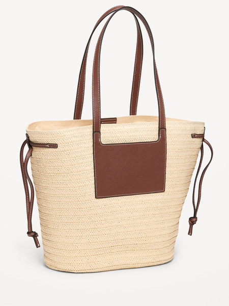 Faux-Leather Drawstring Straw Tote | Old Navy | Old Navy (US)