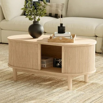 LINSY HOME Fluted Coffee Table with Storage, Mid-Century Coffee Table for Living Room with Slidin... | Walmart (US)