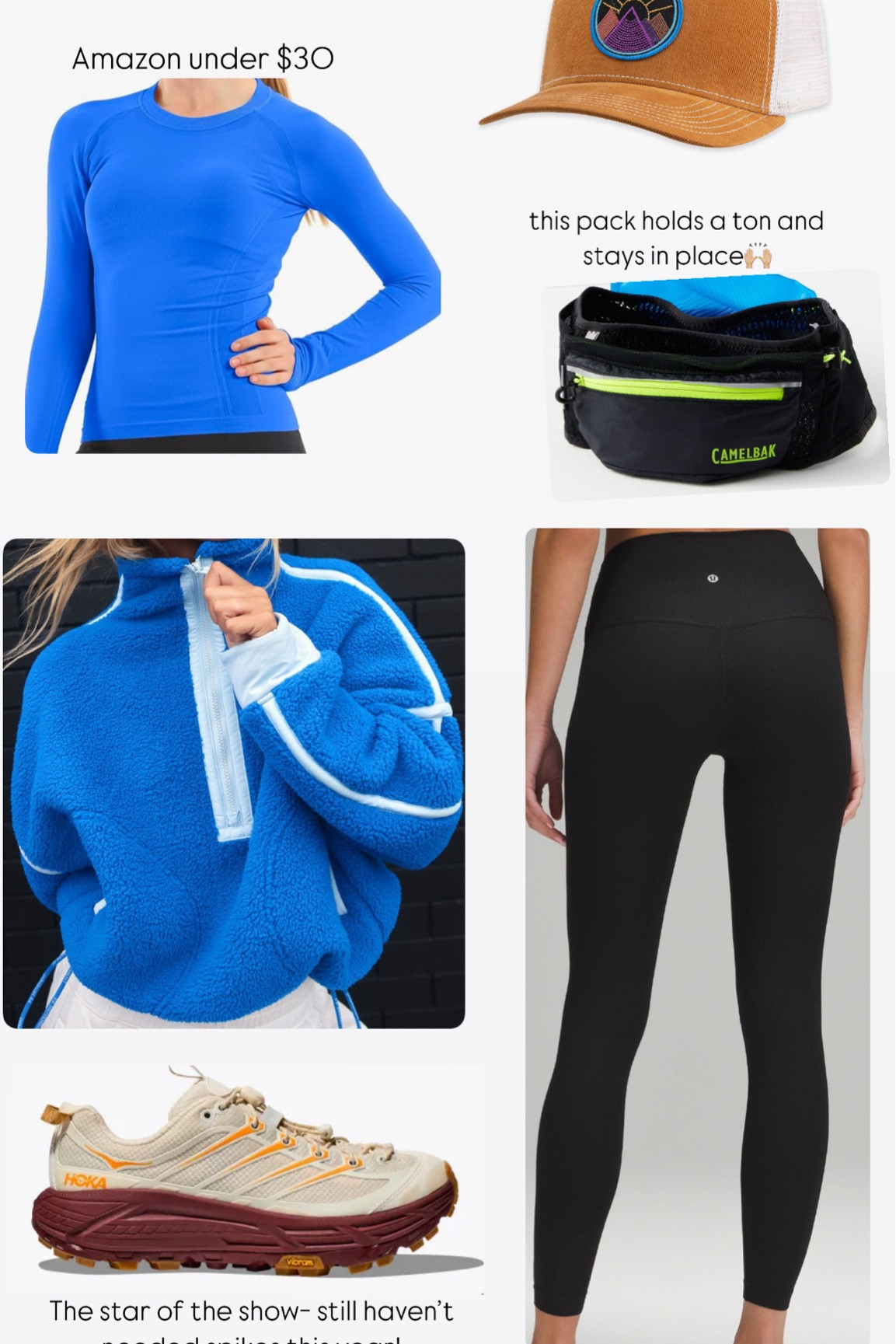 Amazon top is under $30 size small
Leggings sz 2
Fleece xs
Hoka Mafate three2’s are next level. Haven’t needed spikes yet. Run tts

#LTKSeasonal #LTKActive #LTKFitness