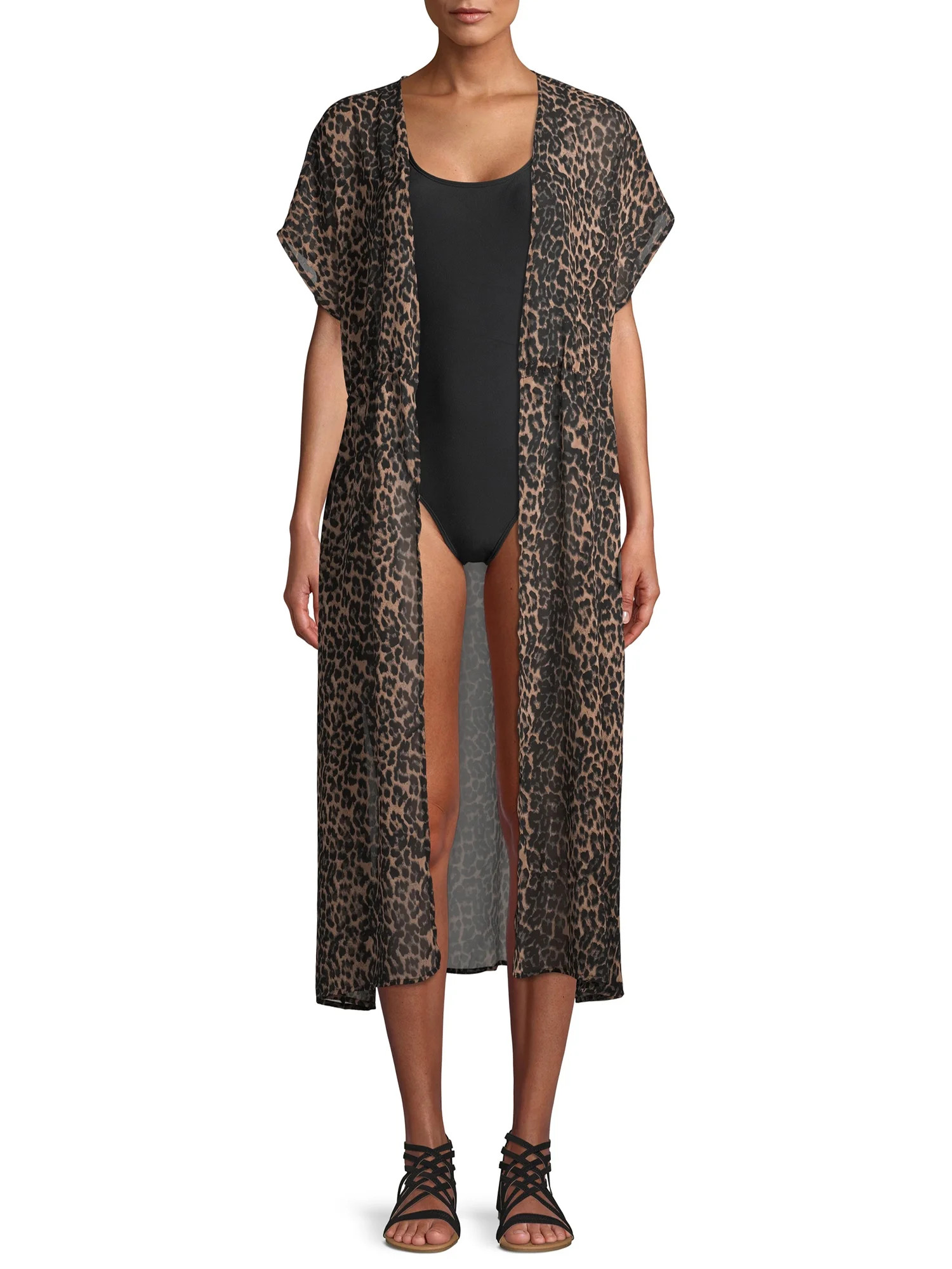 Time and Tru Leopard Print Kimono w/ Drawstring Waist | Walmart (US)