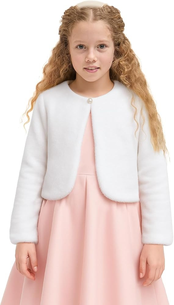 Lilax Girls Cozy Faux Fur Bolero Shrug Long Sleeve Crew Neck Dress Coat | Amazon (US)